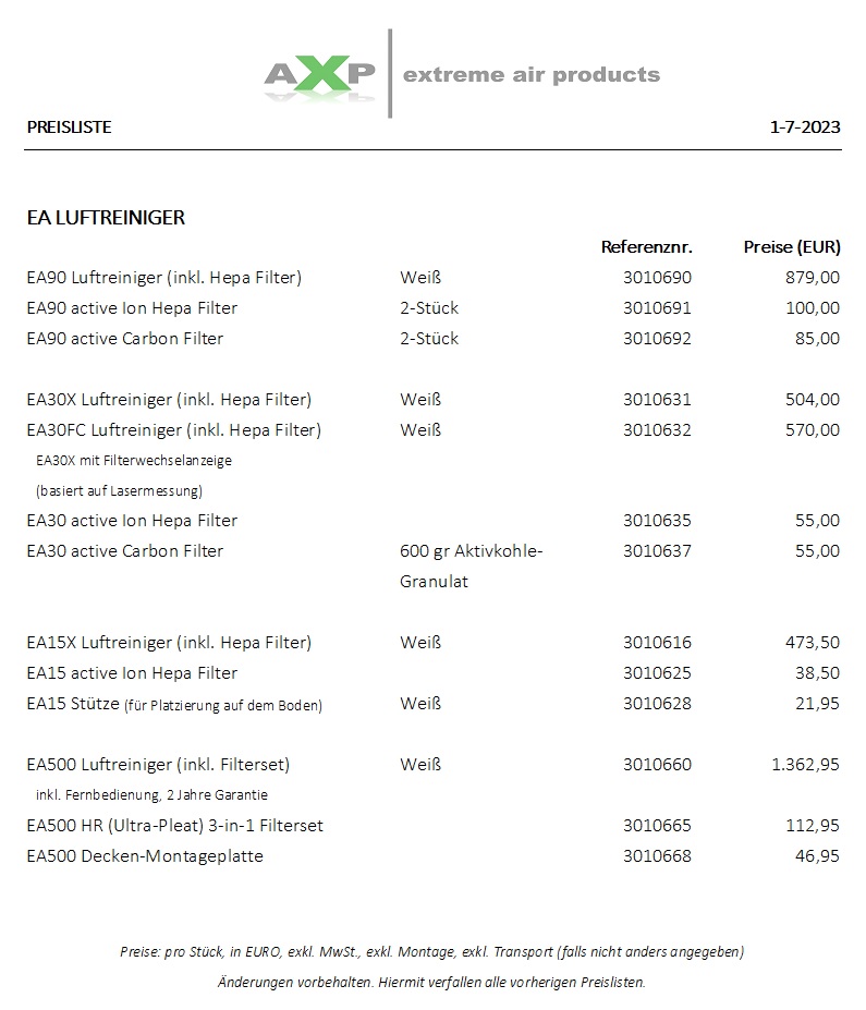 AXP-Preisliste EA Luftreiniger 1-7-2023 web